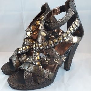 Wild Rose Bronze Gladiator Platform Heels